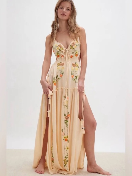 Free People Dresses & Skirts - Free People Bali Palm Desert Maxi Bodysuit | Ivory Combo | Small | NWT